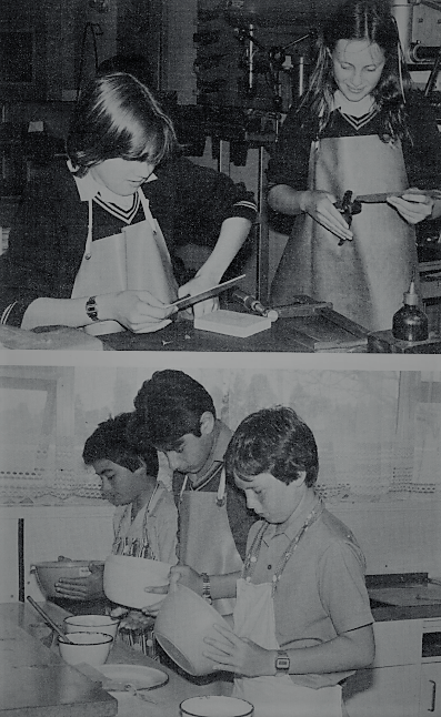 Girls at metal-work, boys cooking in Home Economics. The early reform wave. Unley High School in South Australia, 1983. UHS School Magazine.