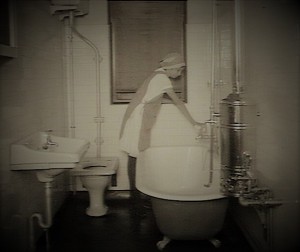 Fig: Learning to keep a clean home, a clean bathroom of crucial importance. Burwood Girls Domestic Science School, 1930. State Library of New South Wales.