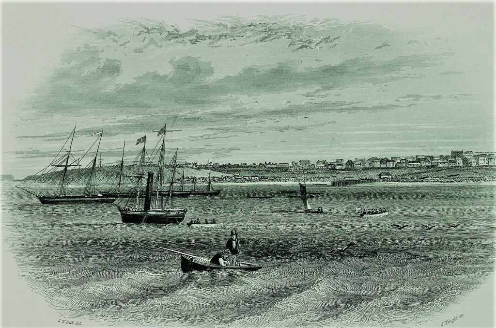 Portland from the bay, 1857.Victoria. [J. Tingle engraver, State Library Victoria, cat. 1684551]