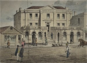 Melbourne Mechanics' Institute as portrayed by Samuel Gill in 1855. SLV, PIC Solander Box U961 NK21096/5