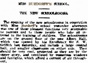 The Burdorff school's new teaching rooms opened in 1901. Source: Brisbane Courier, 5 October.